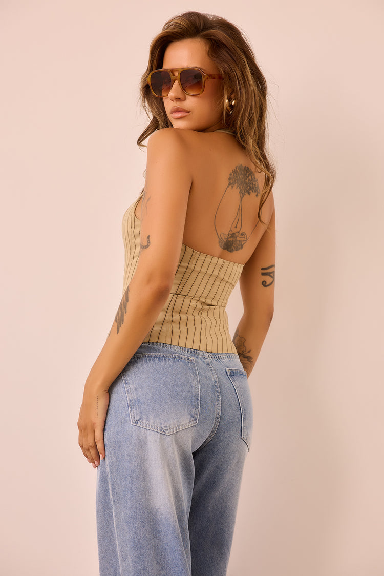 Get My Attention Woven Top - Stone Stripe
