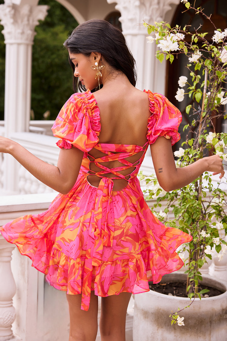 Paradise Pulse Chiffon Mini Dress - Red Multi