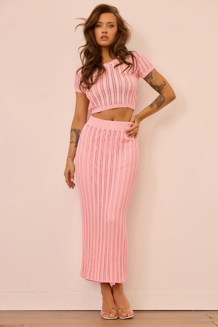 Night Breeze Knit Midi Skirt - Pink