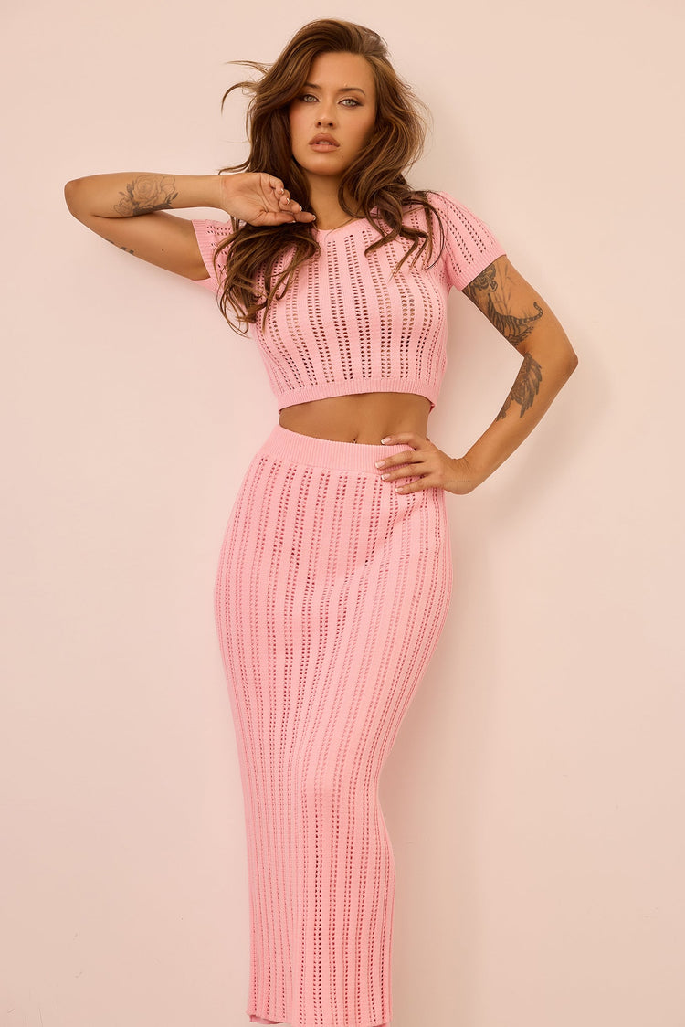 Night Breeze Knit Midi Skirt - Pink