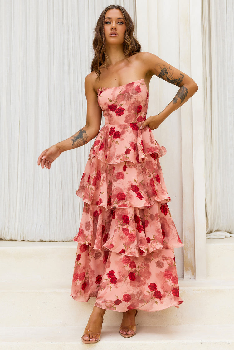 Showered With Love Chiffon Maxi Dress - Rose