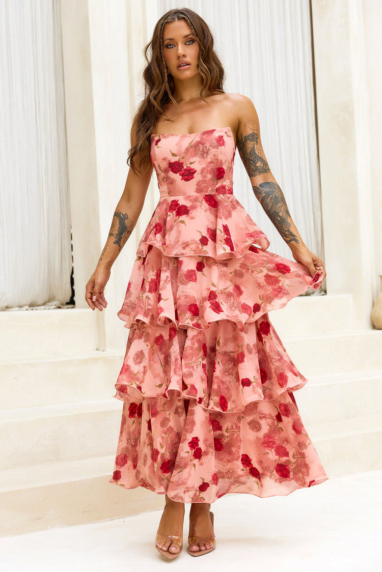 Showered With Love Chiffon Maxi Dress - Rose