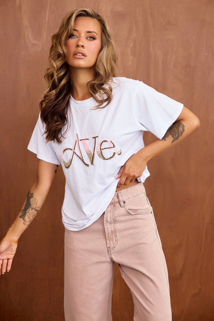 Aura Logo Tee - White-TOPS