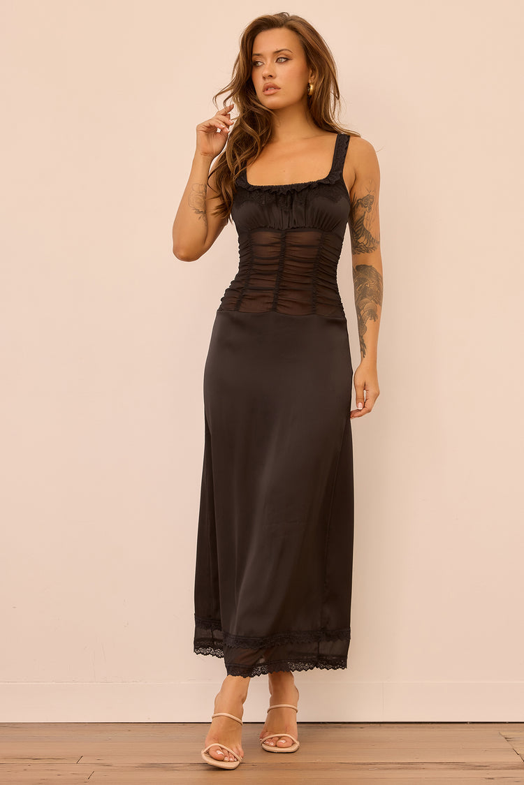 Glass Horizon Satin Midi Dress - Black