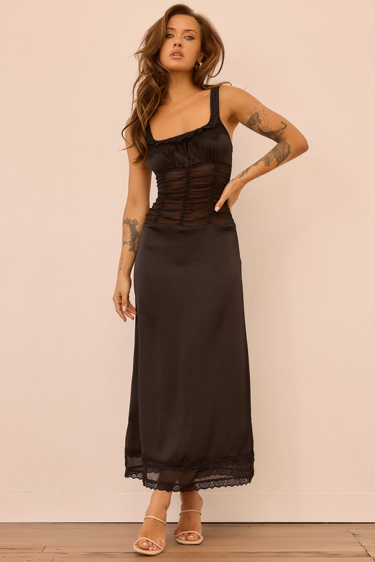 Glass Horizon Satin Midi Dress - Black
