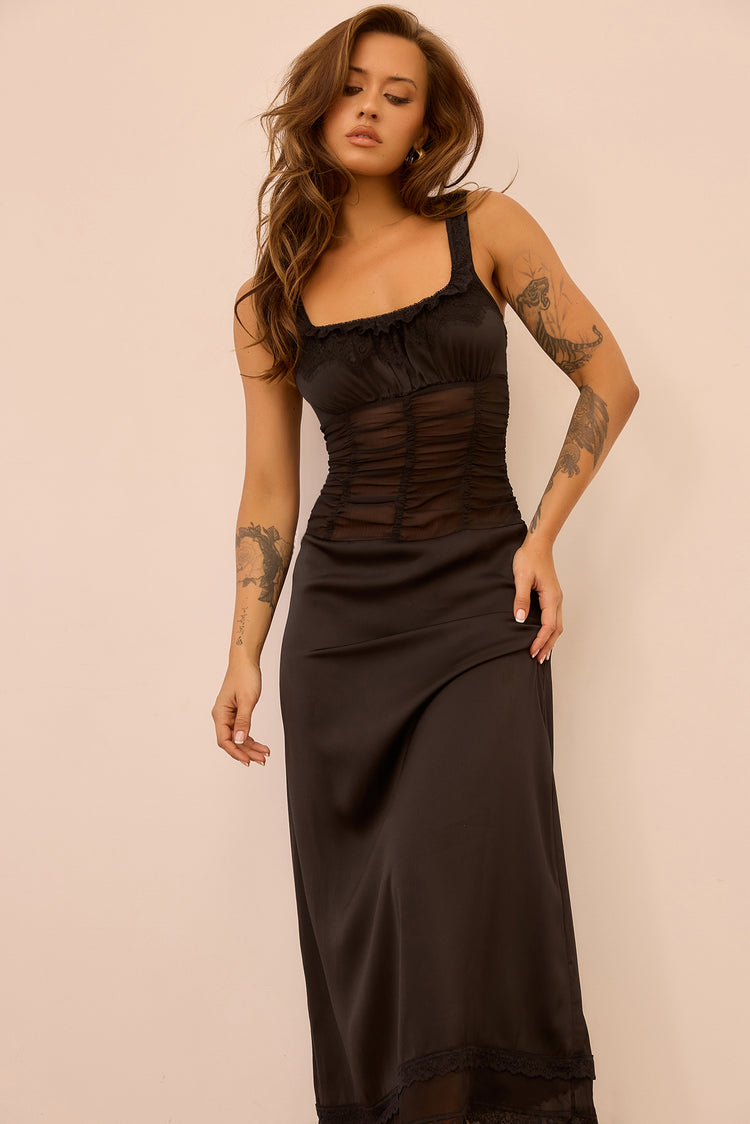 Glass Horizon Satin Midi Dress - Black