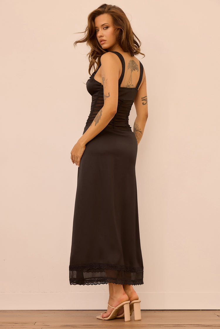 Glass Horizon Satin Midi Dress - Black