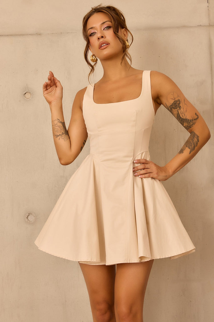 Crimson Whirl Woven Mini Dress - Ivory