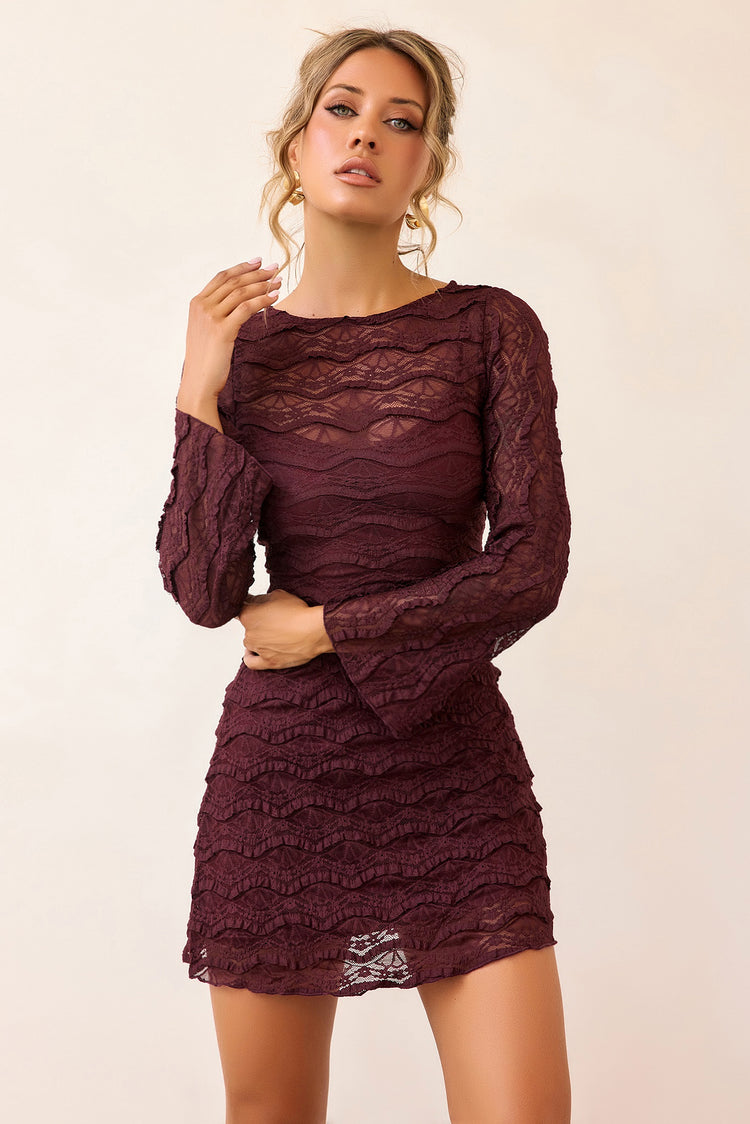 Silent Muse Lace Mini Dress - Plum-DRESSES