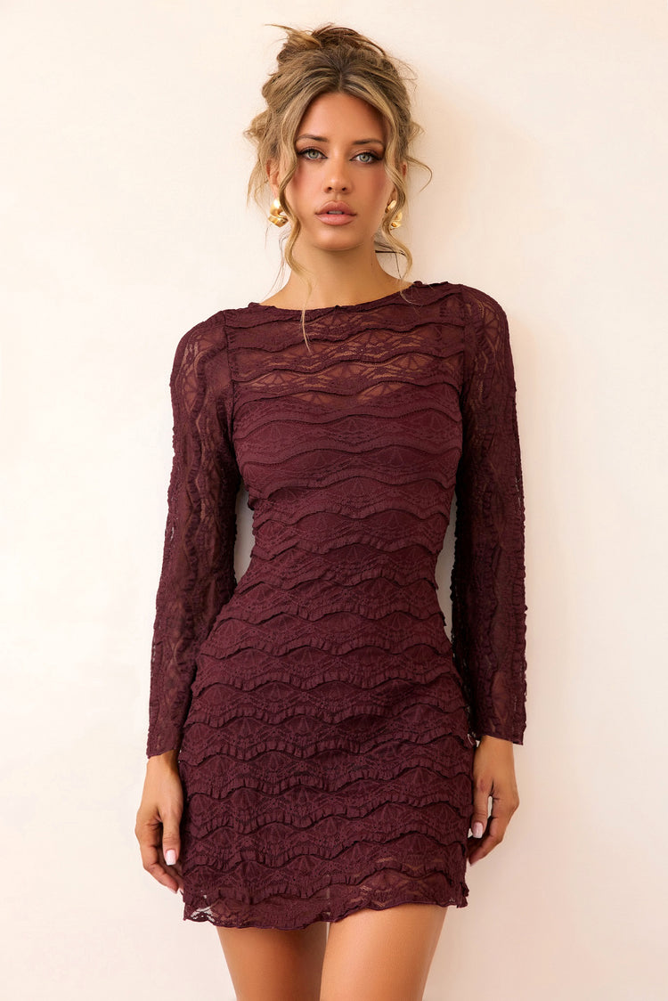Silent Muse Lace Mini Dress - Plum-DRESSES