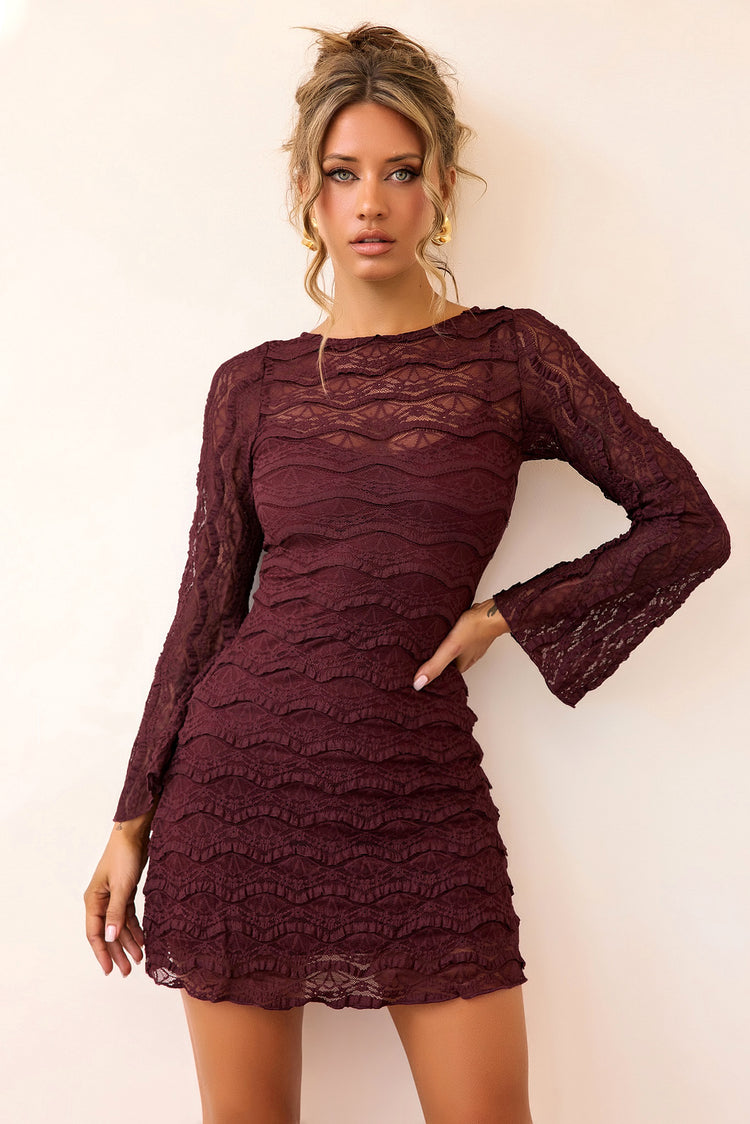 Silent Muse Lace Mini Dress - Plum-DRESSES