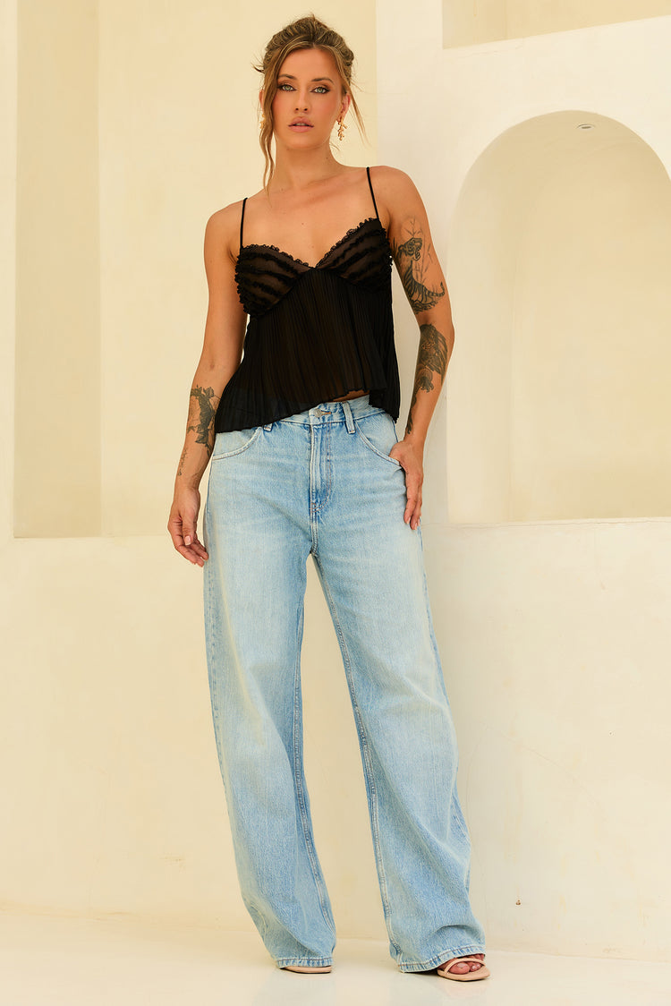 Soft Moonlit Chiffon Top - Black