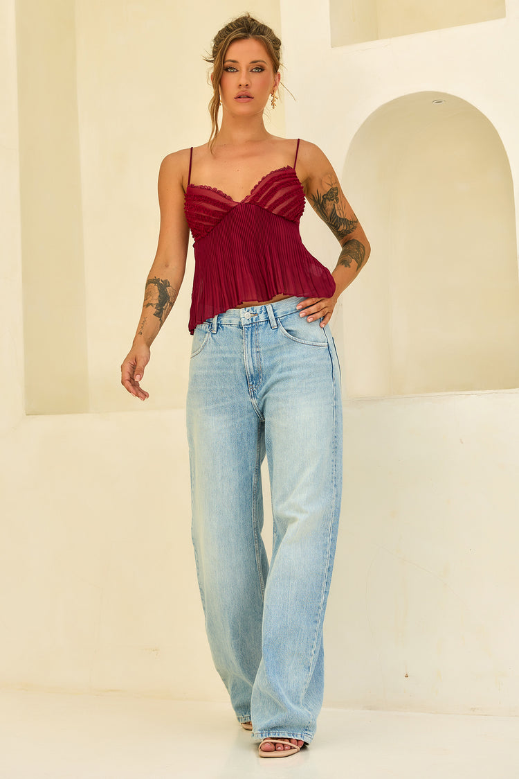 Soft Moonlit Chiffon Top - Wine