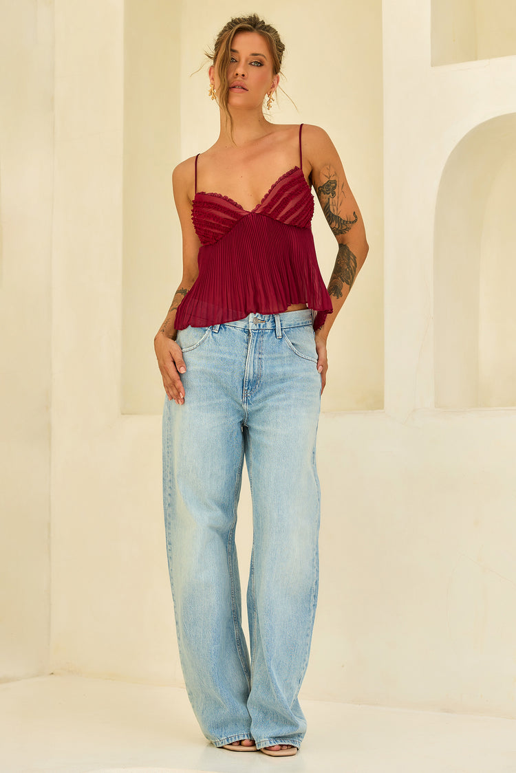 Soft Moonlit Chiffon Top - Wine