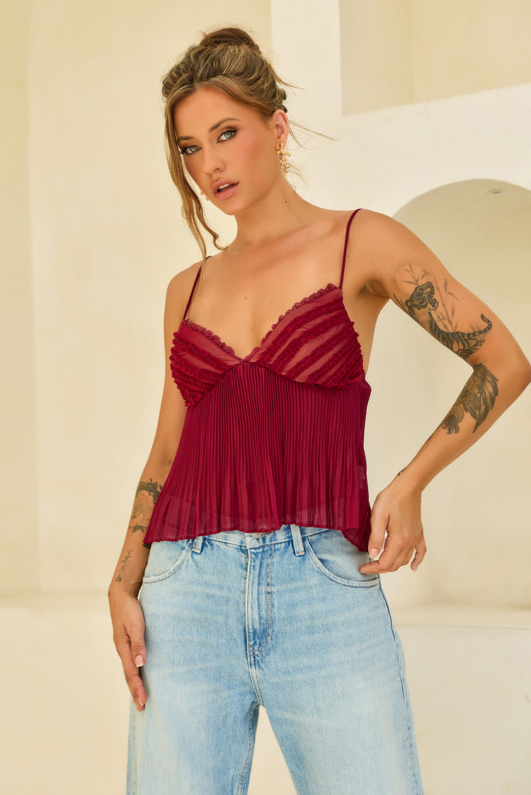 Soft Moonlit Chiffon Top - Wine