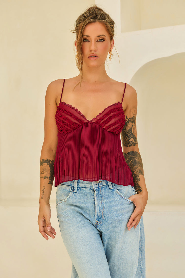 Soft Moonlit Chiffon Top - Wine