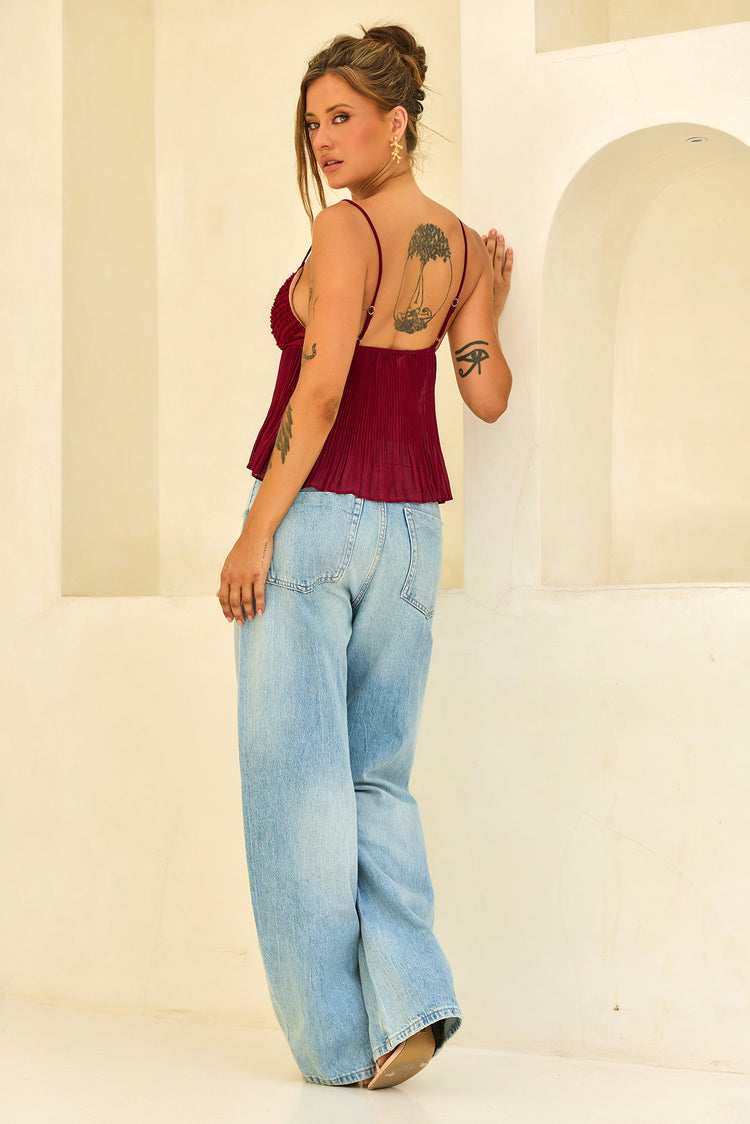 Soft Moonlit Chiffon Top - Wine