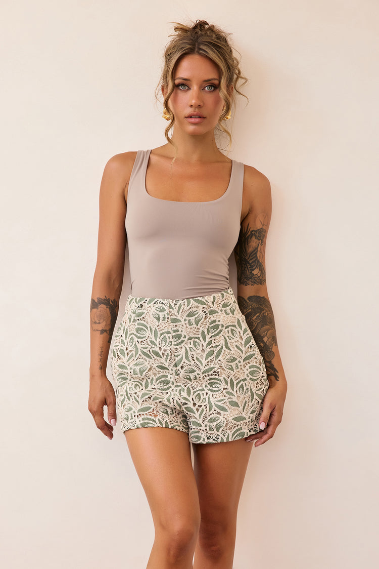 Love This Feeling Lace Shorts - Olive