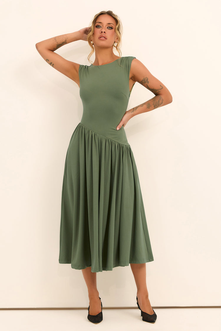 Meadowline Jersey Midi Dress - Olive