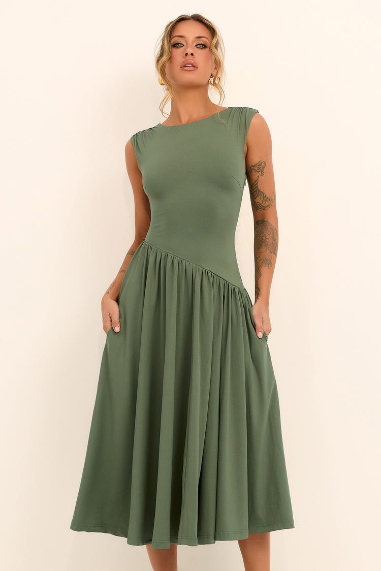 Meadowline Jersey Midi Dress - Olive