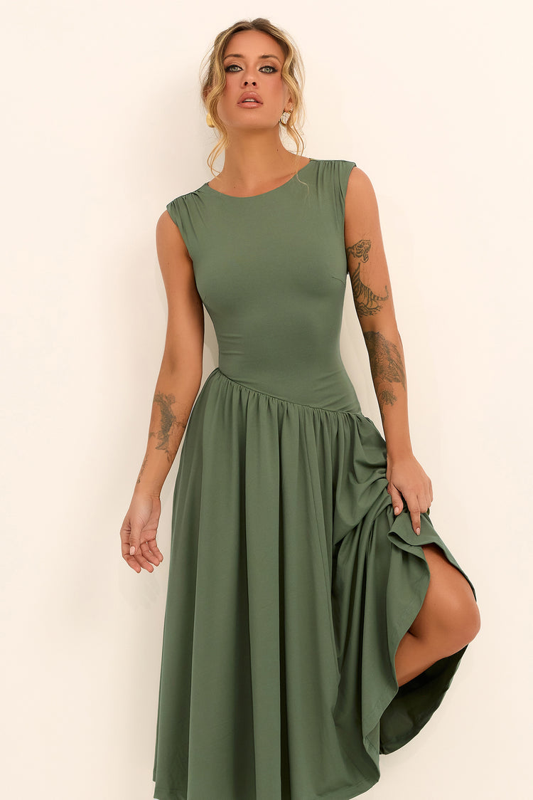 Meadowline Jersey Midi Dress - Olive