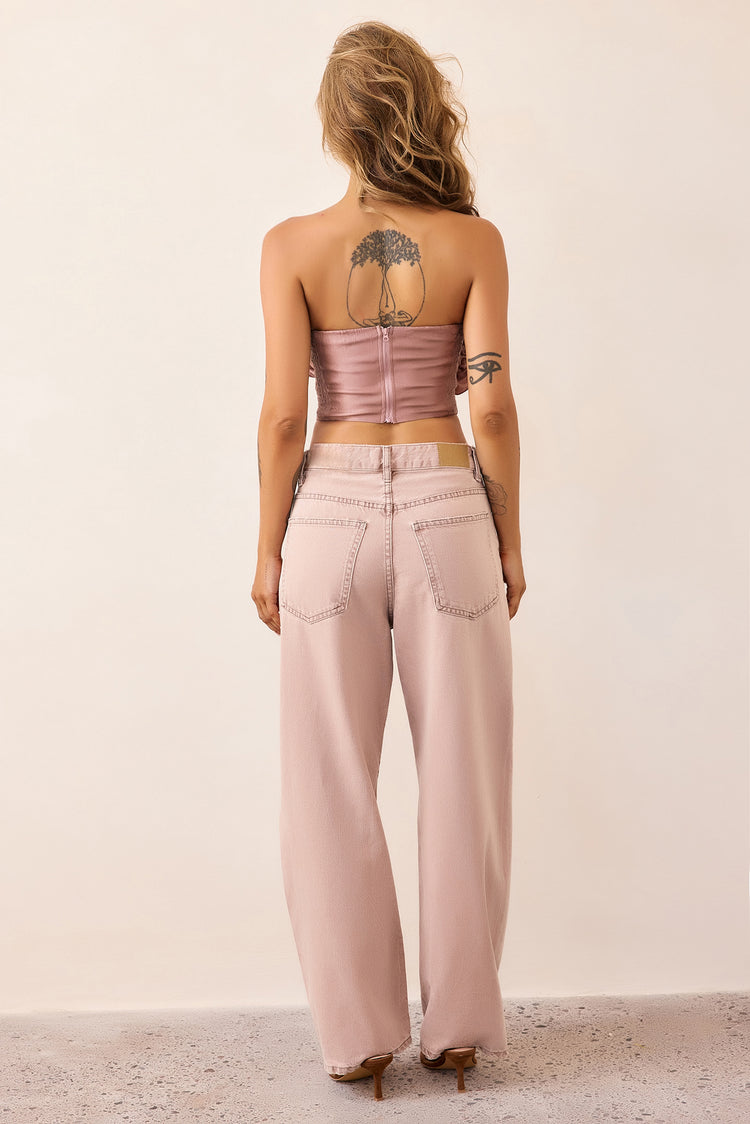 Petal Reverie Satin Crop Top - Mocha-TOPS
