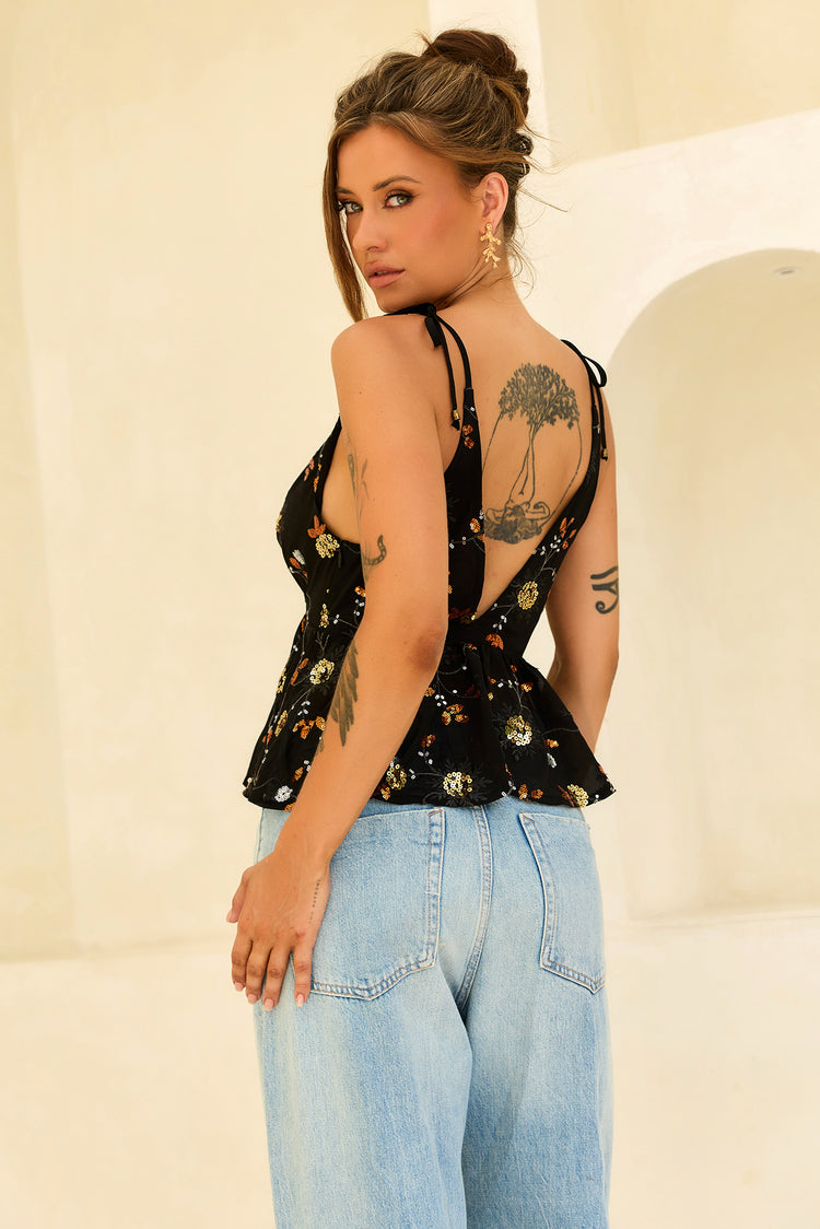 Moonbeam Luxe Sequin Chiffon Top - Black