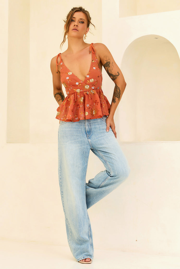 Moonbeam Luxe Sequin Chiffon Top - Orange