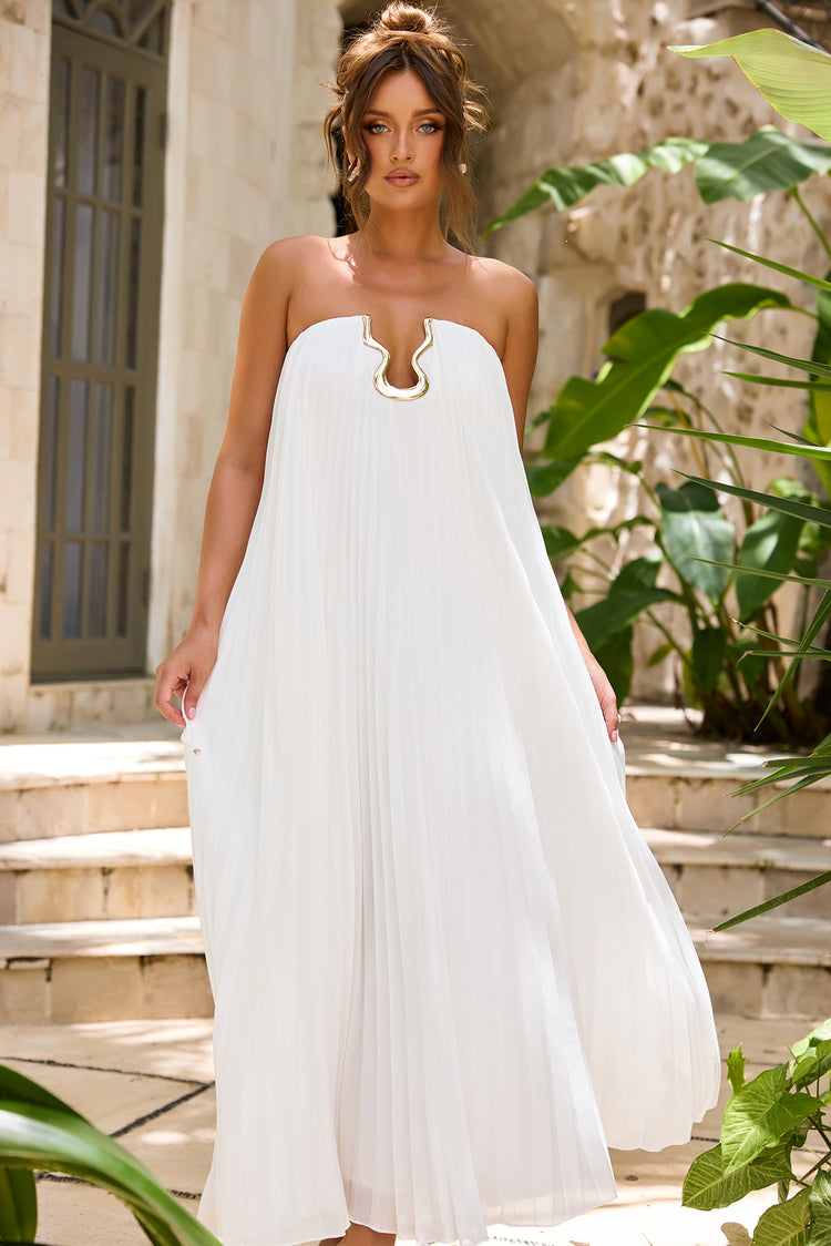 Moonlit Sculpture Chiffon Maxi Dress - White-DRESSES