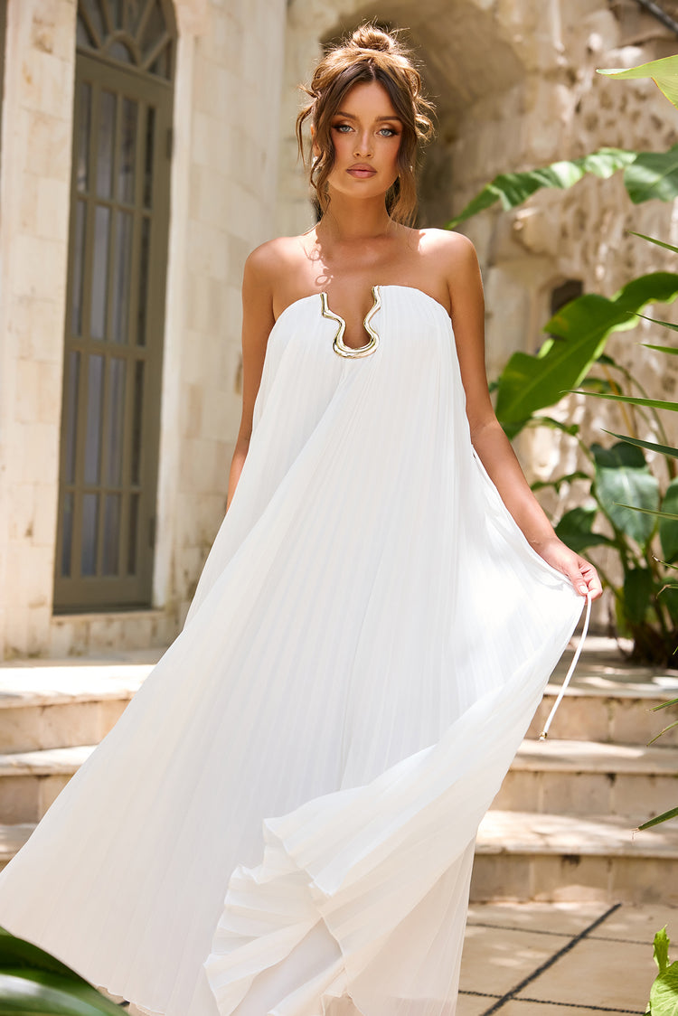 Moonlit Sculpture Chiffon Maxi Dress - White-DRESSES