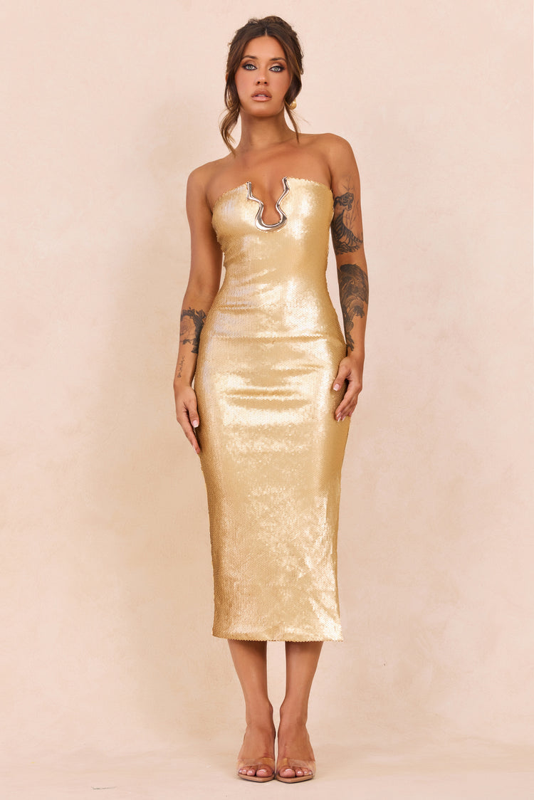 Midnight Siren Sequin Midi Dress - Gold