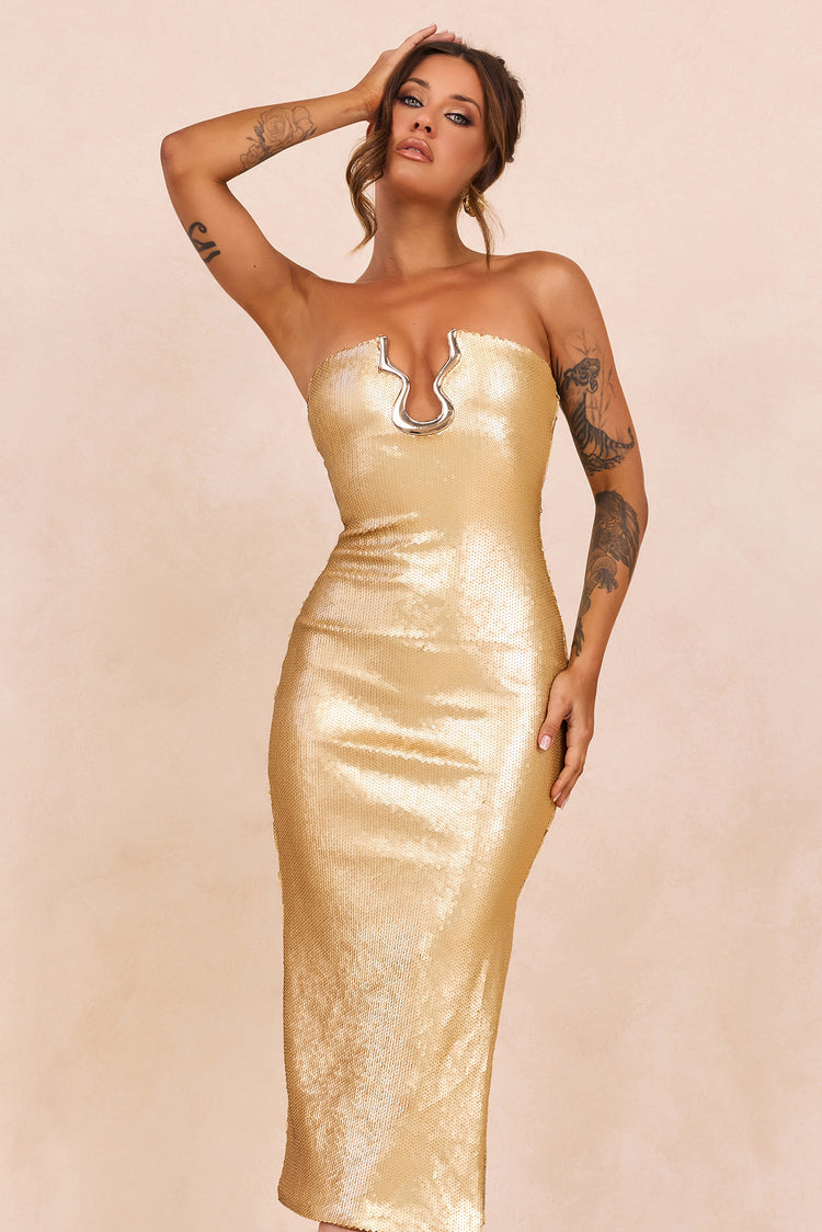 Midnight Siren Sequin Midi Dress - Gold