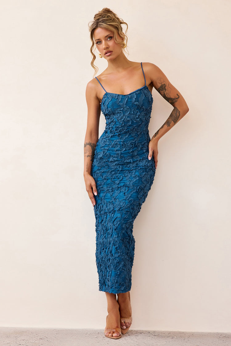 Petal Trace Midi Dress - Midnight Blue-DRESSES