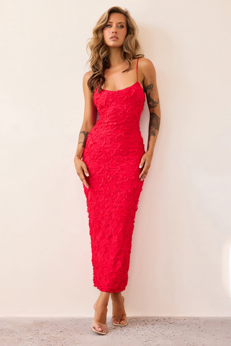 Petal Trace Midi Dress - Red-DRESSES