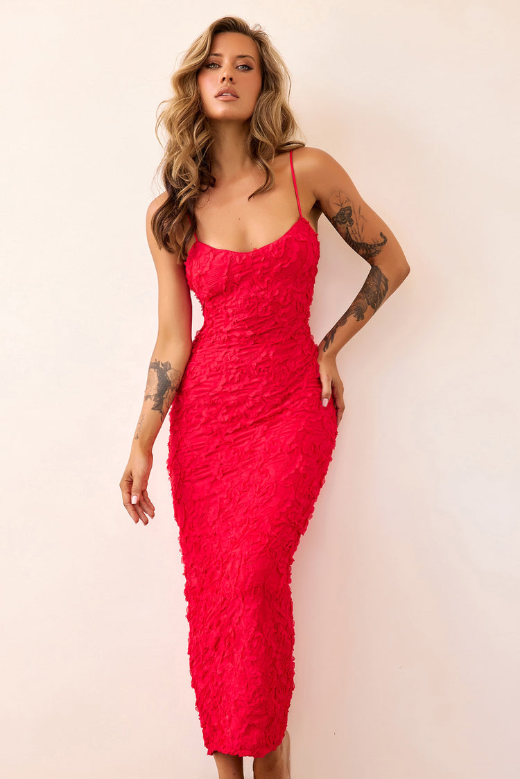 Petal Trace Midi Dress - Red-DRESSES