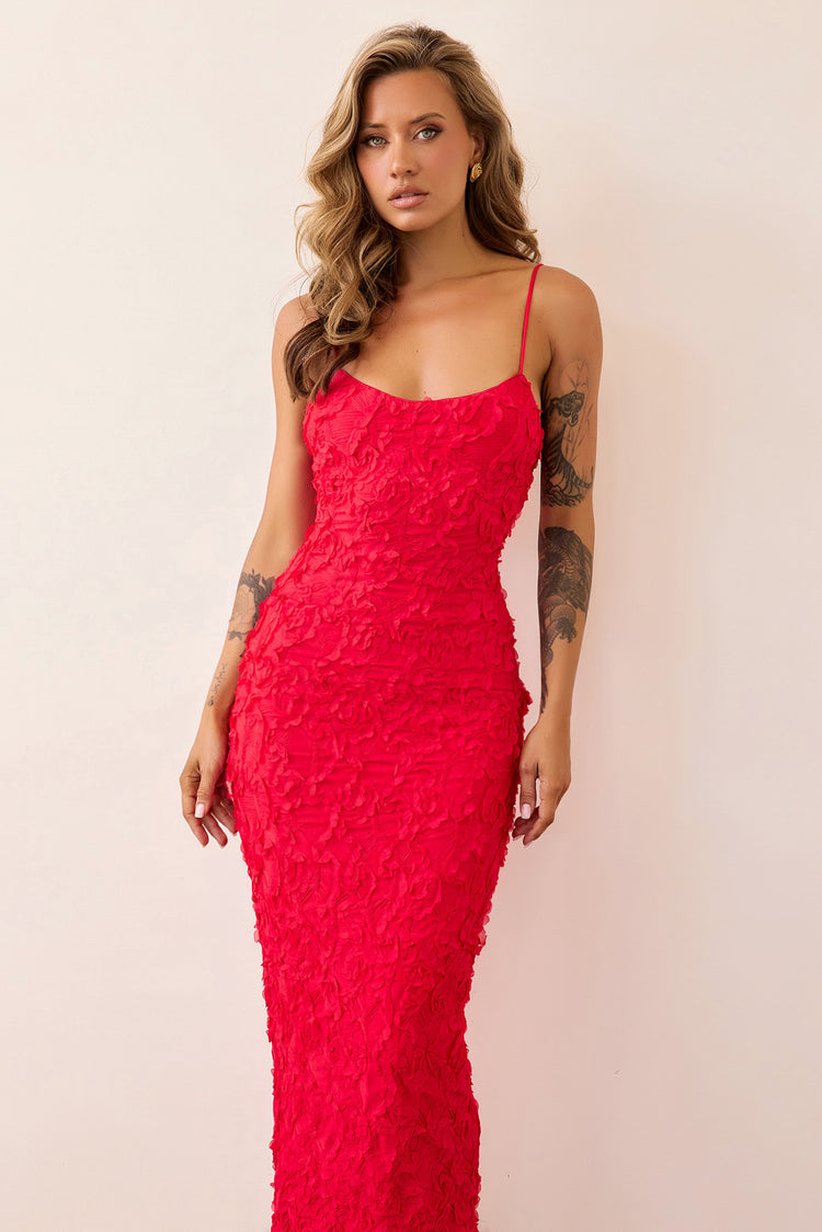 Petal Trace Midi Dress - Red-DRESSES