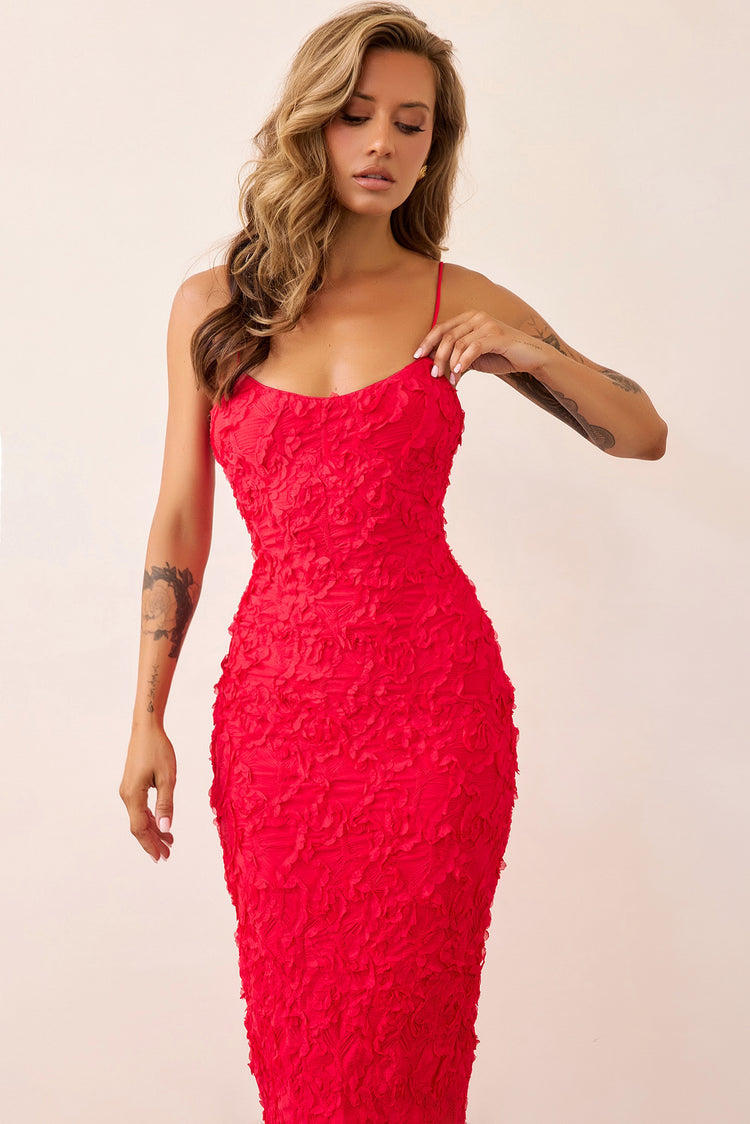Petal Trace Midi Dress - Red-DRESSES