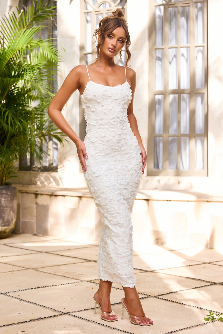 Petal Trace Midi Dress - White-DRESSES