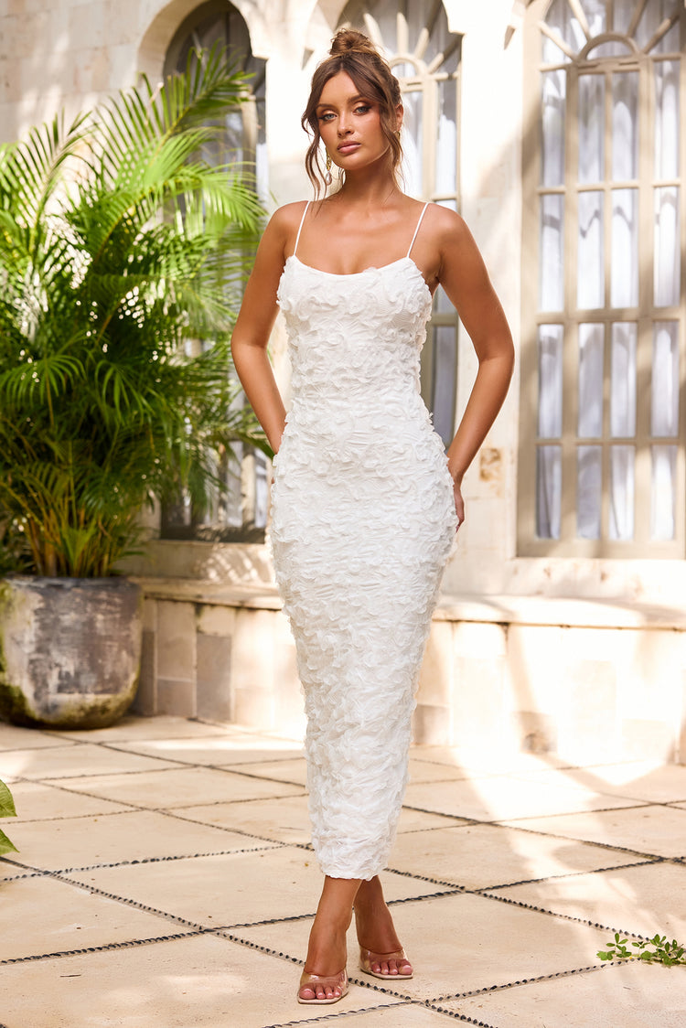 Petal Trace Midi Dress - White-DRESSES