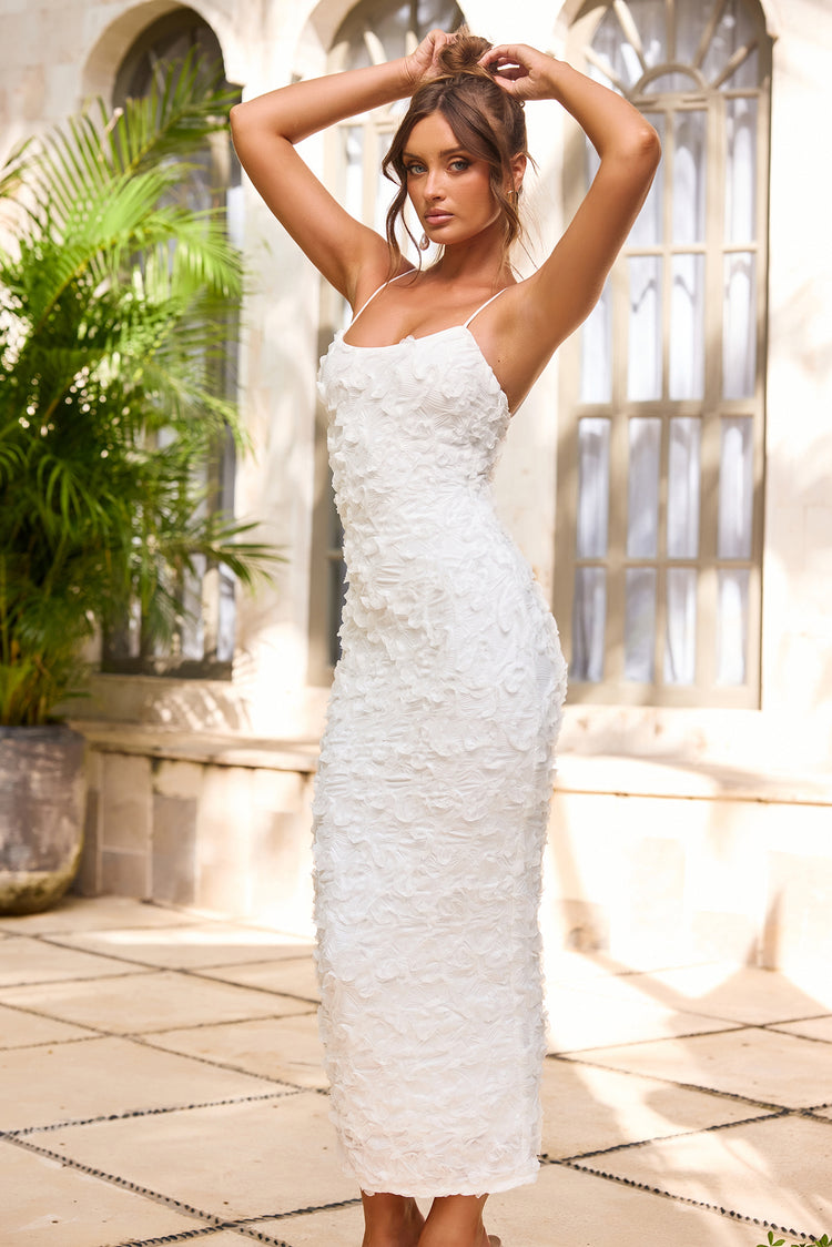 Petal Trace Midi Dress - White-DRESSES