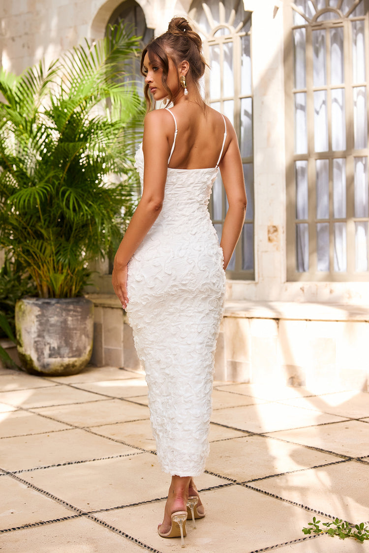 Petal Trace Midi Dress - White-DRESSES