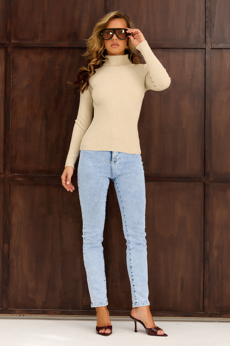 After Hours Turtleneck Knit Top - Beige