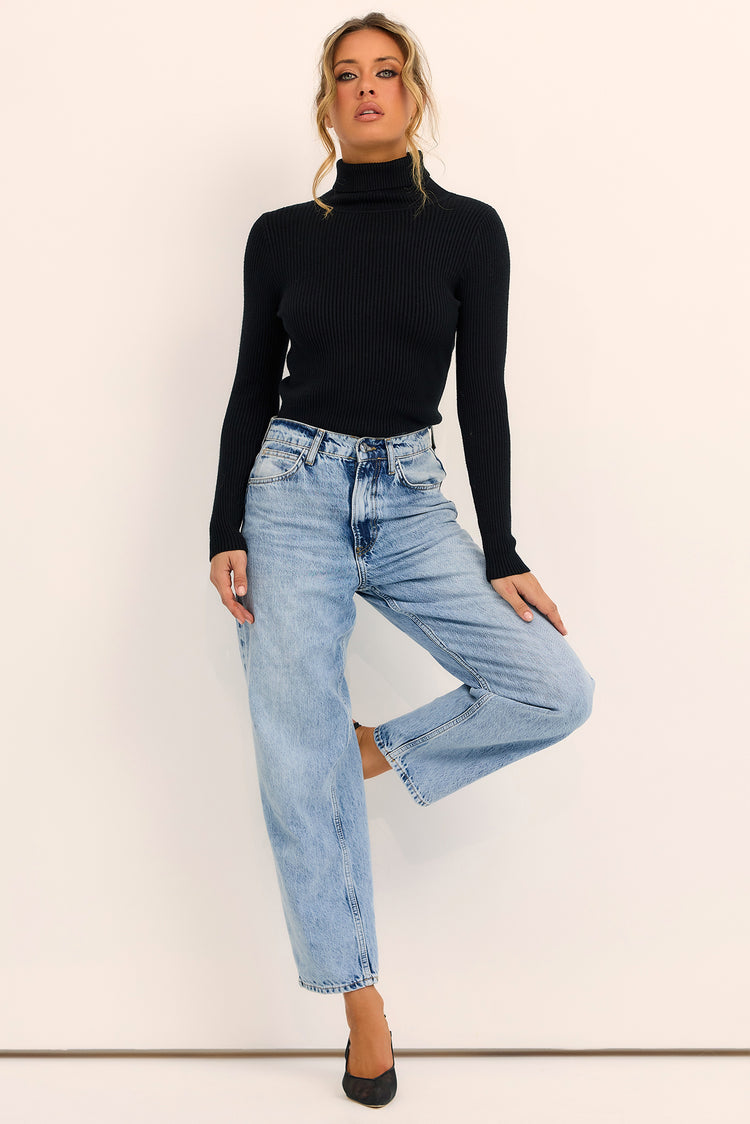 After Hours Turtleneck Knit Top - Black
