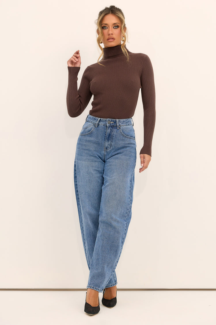 After Hours Turtleneck Knit Top - Chocolate