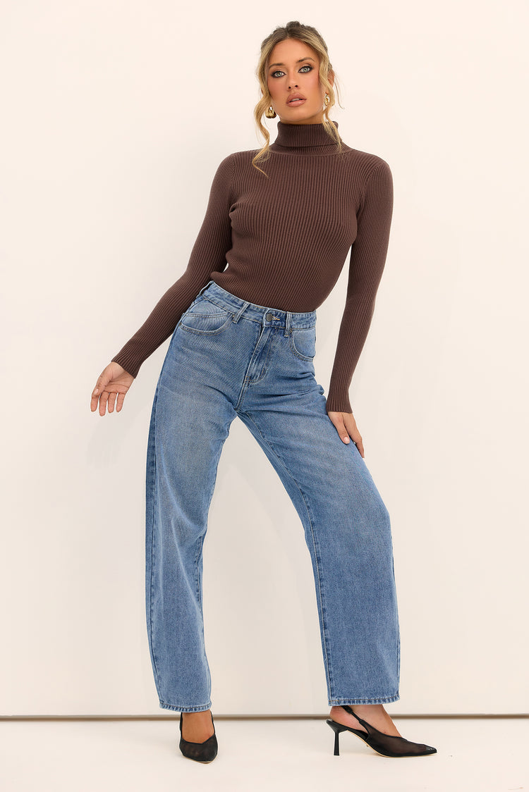 After Hours Turtleneck Knit Top - Chocolate