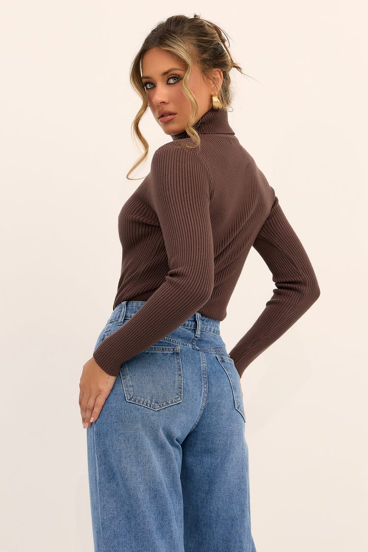 After Hours Turtleneck Knit Top - Chocolate