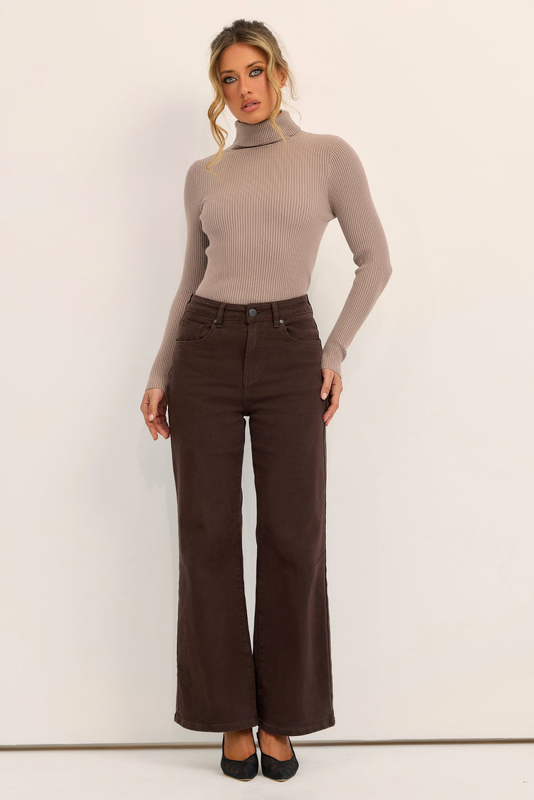 After Hours Turtleneck Knit Top - Mocha