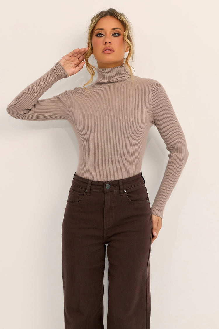 After Hours Turtleneck Knit Top - Mocha