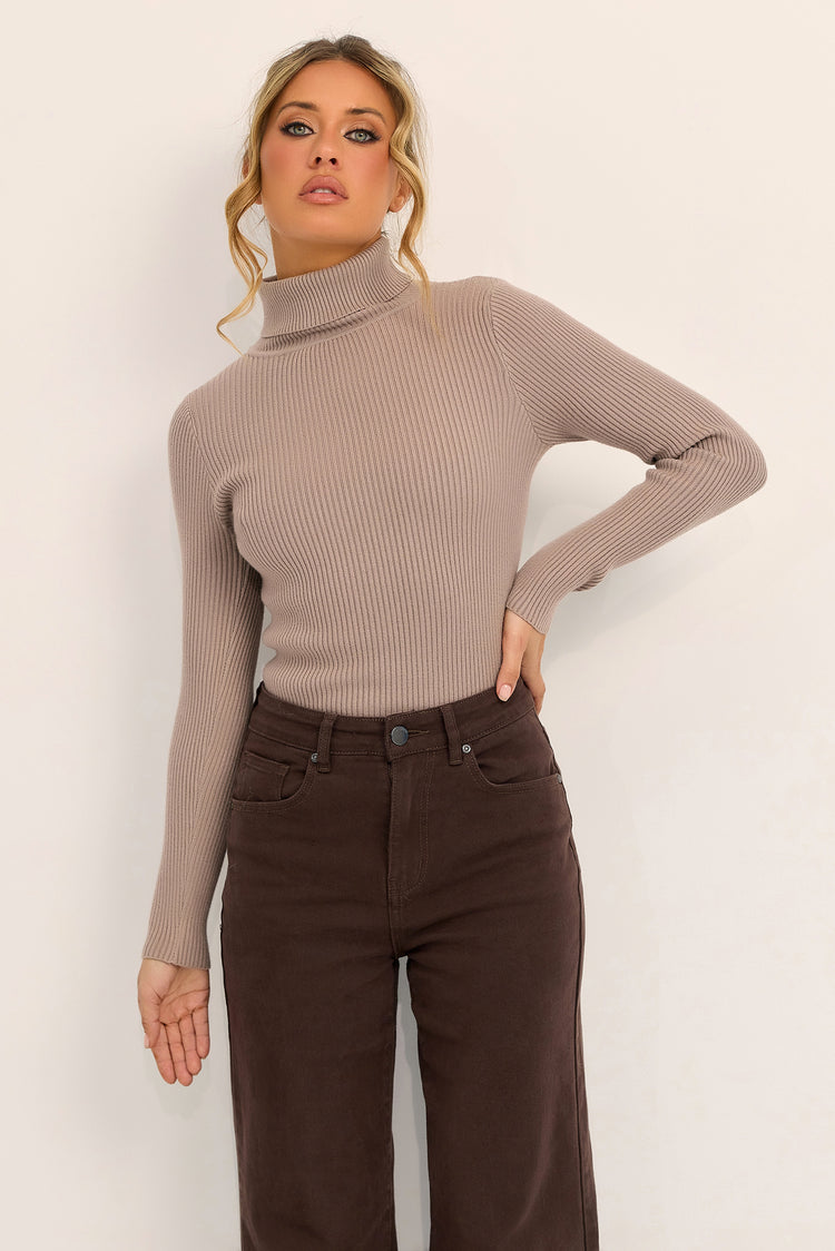After Hours Turtleneck Knit Top - Mocha