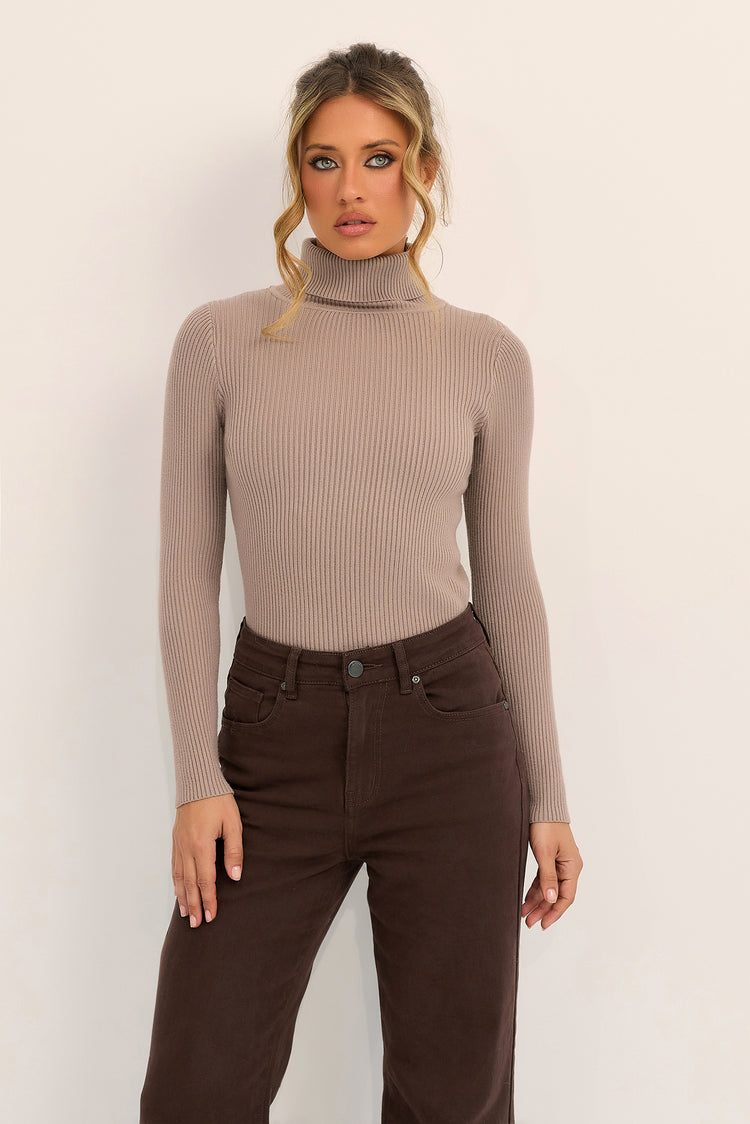 After Hours Turtleneck Knit Top - Mocha